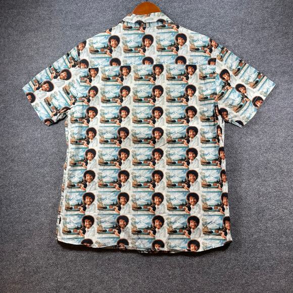 Bob Ross Button Up Shirt Men's Large White Geometric AOP SS Casual Fun Party - Picture 9 of 10